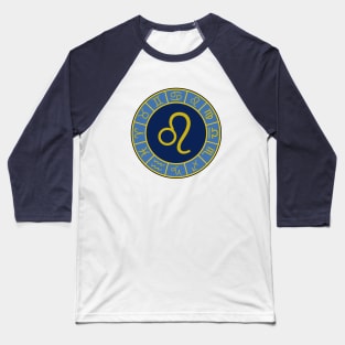 Leo Zodiac Wheel Astro Symbols Gold+Blues Baseball T-Shirt